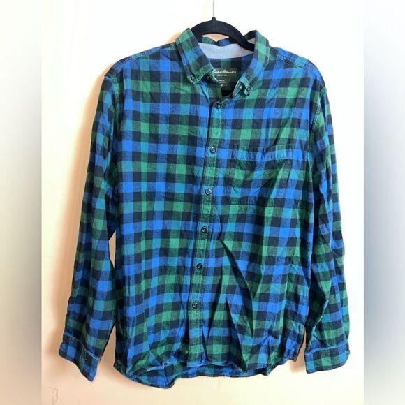 Eddie Bauer Men’s Blue & Green Plaid Print Long Sleeve Button Down Shirt Large - Picture 1 of 7